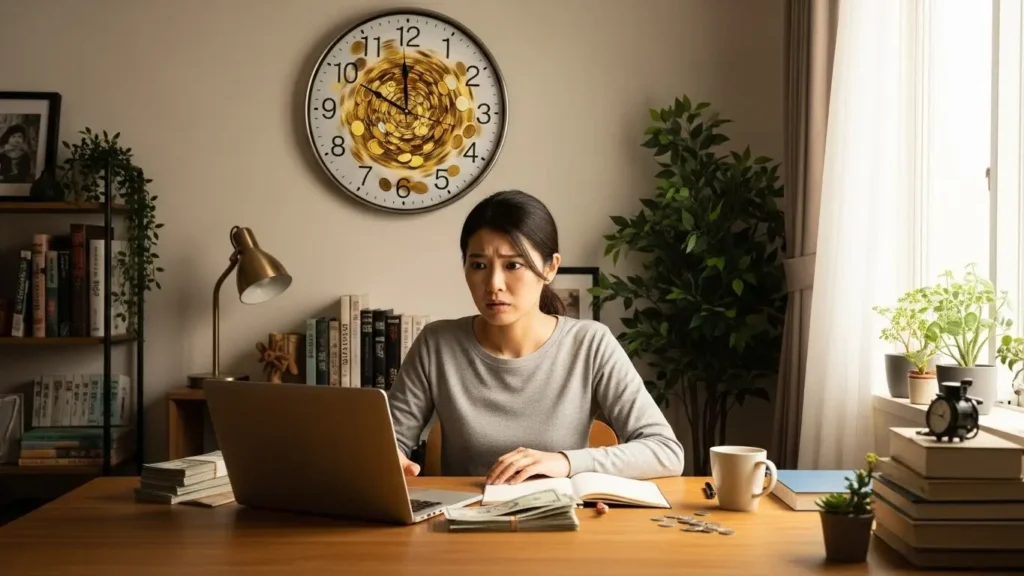 待機時間が長く時給が発生しないことに焦りを感じる女性