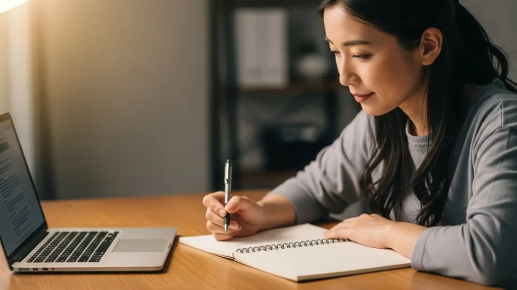 稼げない暇な時間に顧客メモを見返し対策を練るチャットレディ