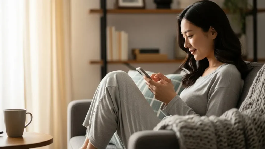 マッチングした相手に丁寧にメッセージを返信している女性