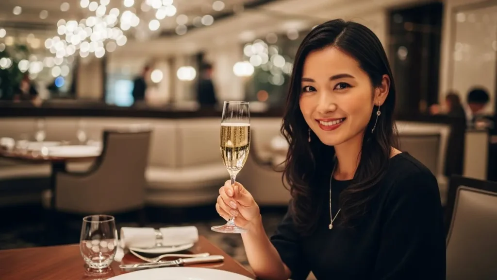パパ活で理想の相手と出会い素敵なディナーを楽しんでいる成功した女性