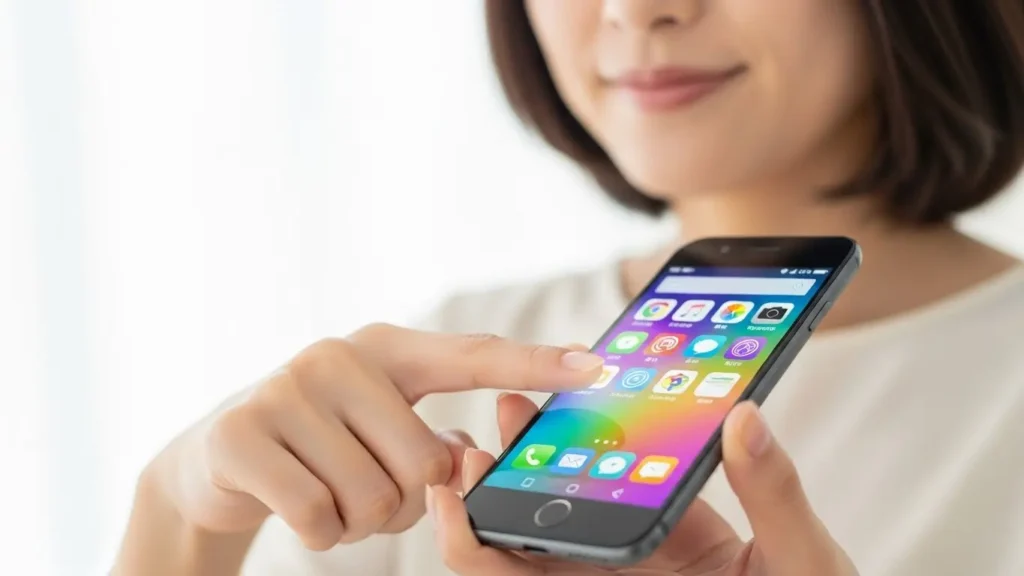 食事のみパパ活に最適なアプリを慎重に選ぶ女性の手元